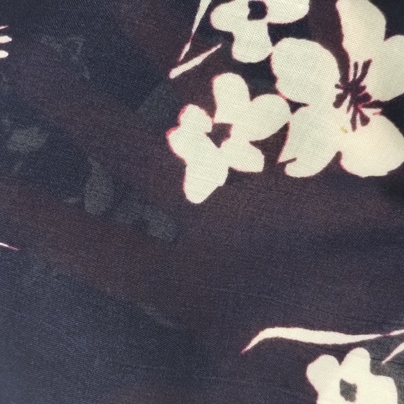 Lucky Brand peasant blouse navy floral ivory and pink 3/4 sleeve sheer v-neck sm - Picture 9 of 13